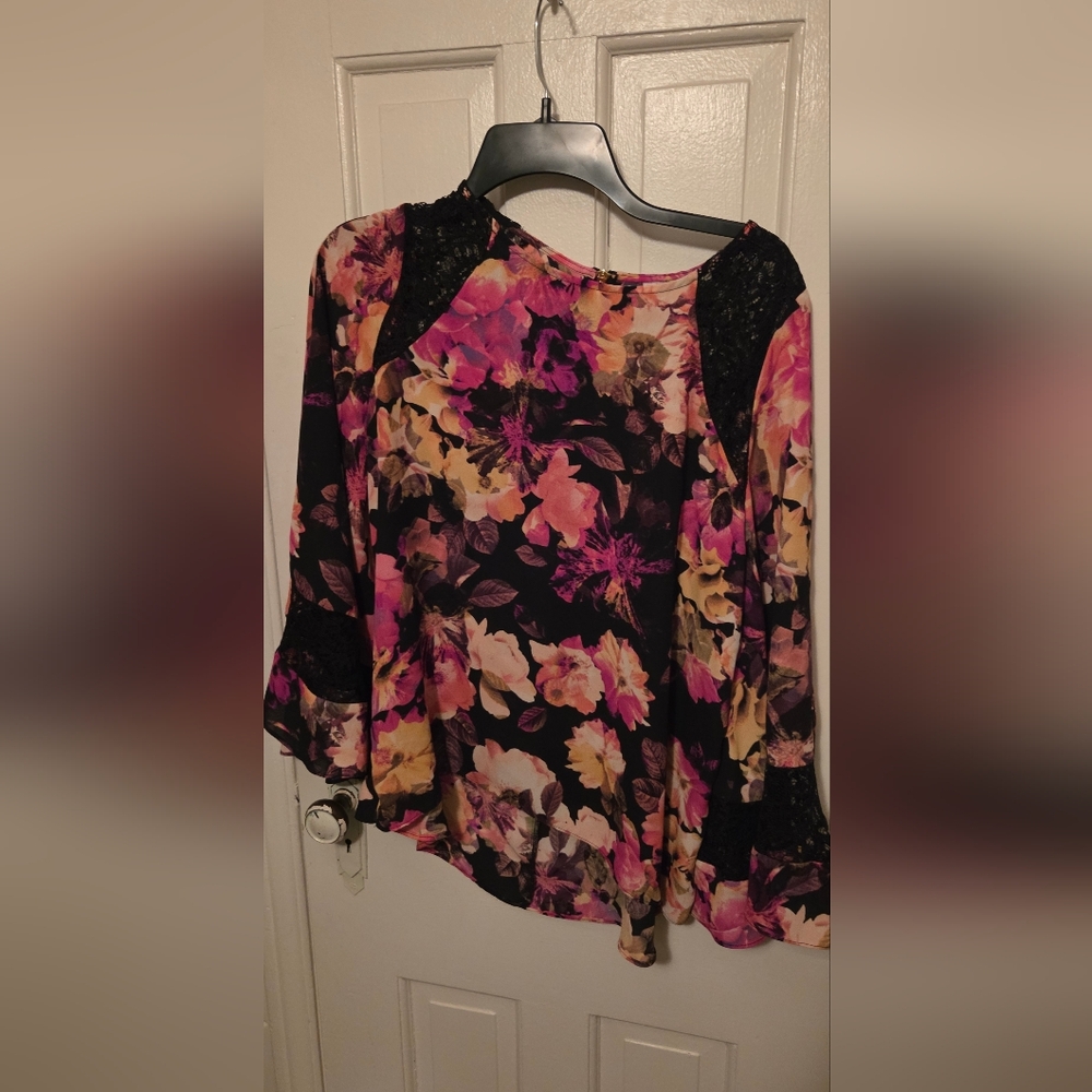 Jennifer Lopez Black Floral Lace-Accent Tunic SIZE 8